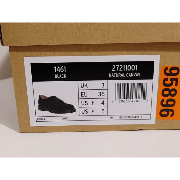 Dr. Martens 1461 Canvas Shoes Lug Sole Round Toe Black Unisex US M4/W5 UK 3 NEW - Picture 9 of 10
